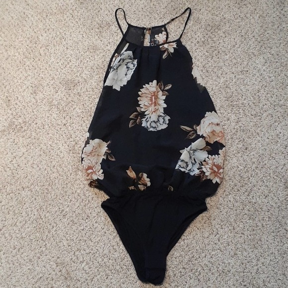 cleo Tops - CLEO sheer floral LG bodysuit